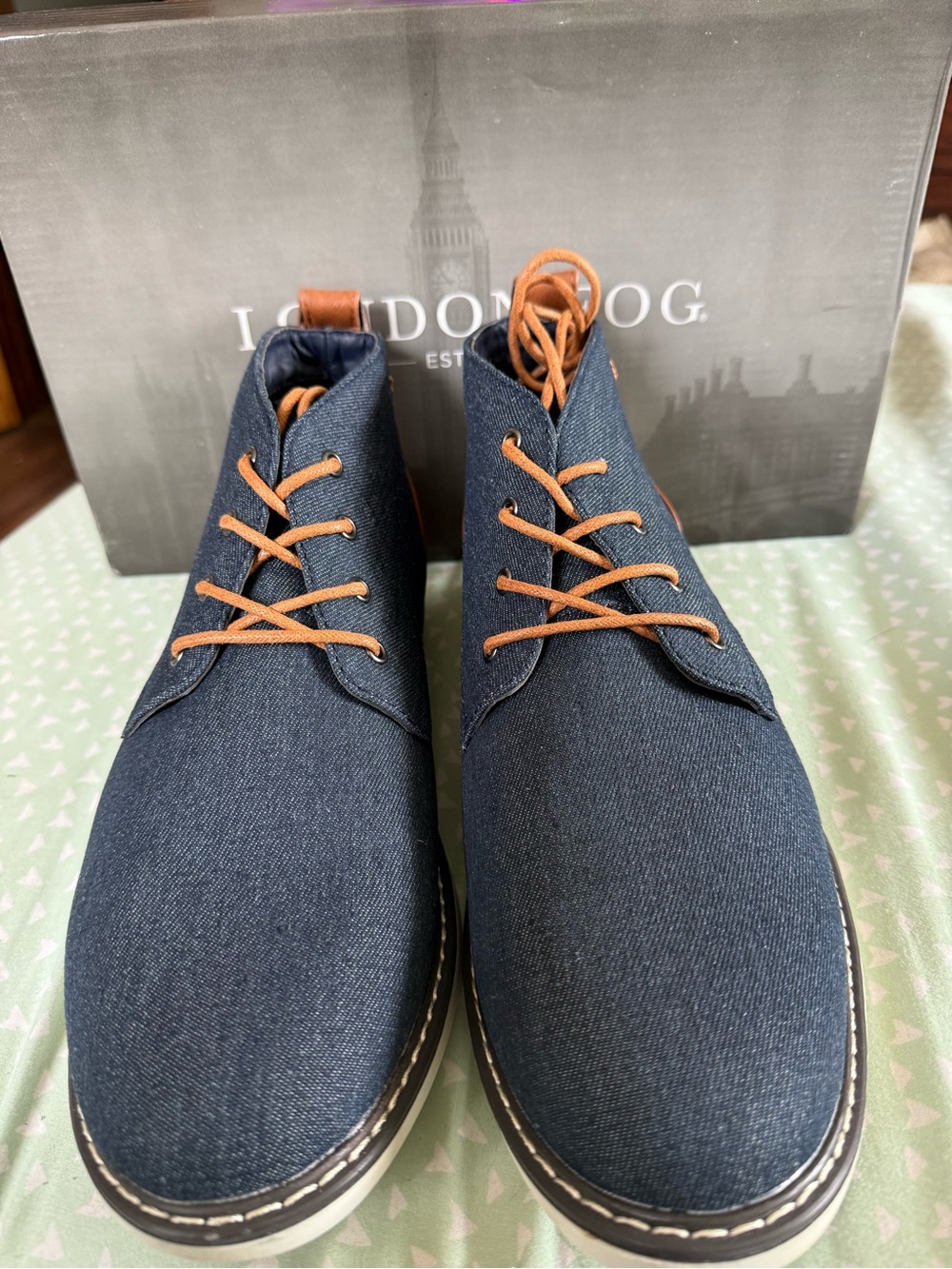 London Fog Navy Canvas Chukka Boots with Tan Laces